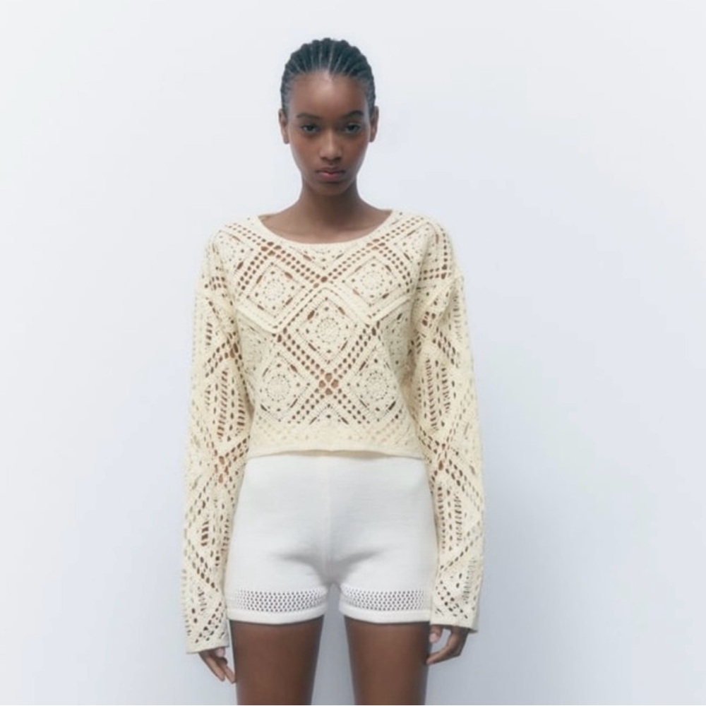 Zara Cream Crochet Knit Top